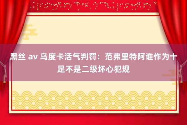 黑丝 av 乌度卡活气判罚：范弗里特阿谁作为十足不是二级坏心犯规